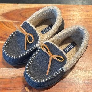 4/$15 Kid’s Dockers Charcoal Moccasin Slippers with Tan Accents Size 11C-12C